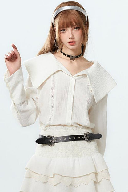 クールなラペルスカートとケーキのセットアップシャツ