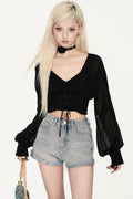 Skinny Waist Sheer Blouse
