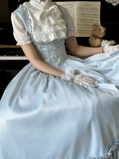 Light Blue Satin Basque Waist Under Bust Elegant Lolita JSK - Alice in Wonderland Lolita