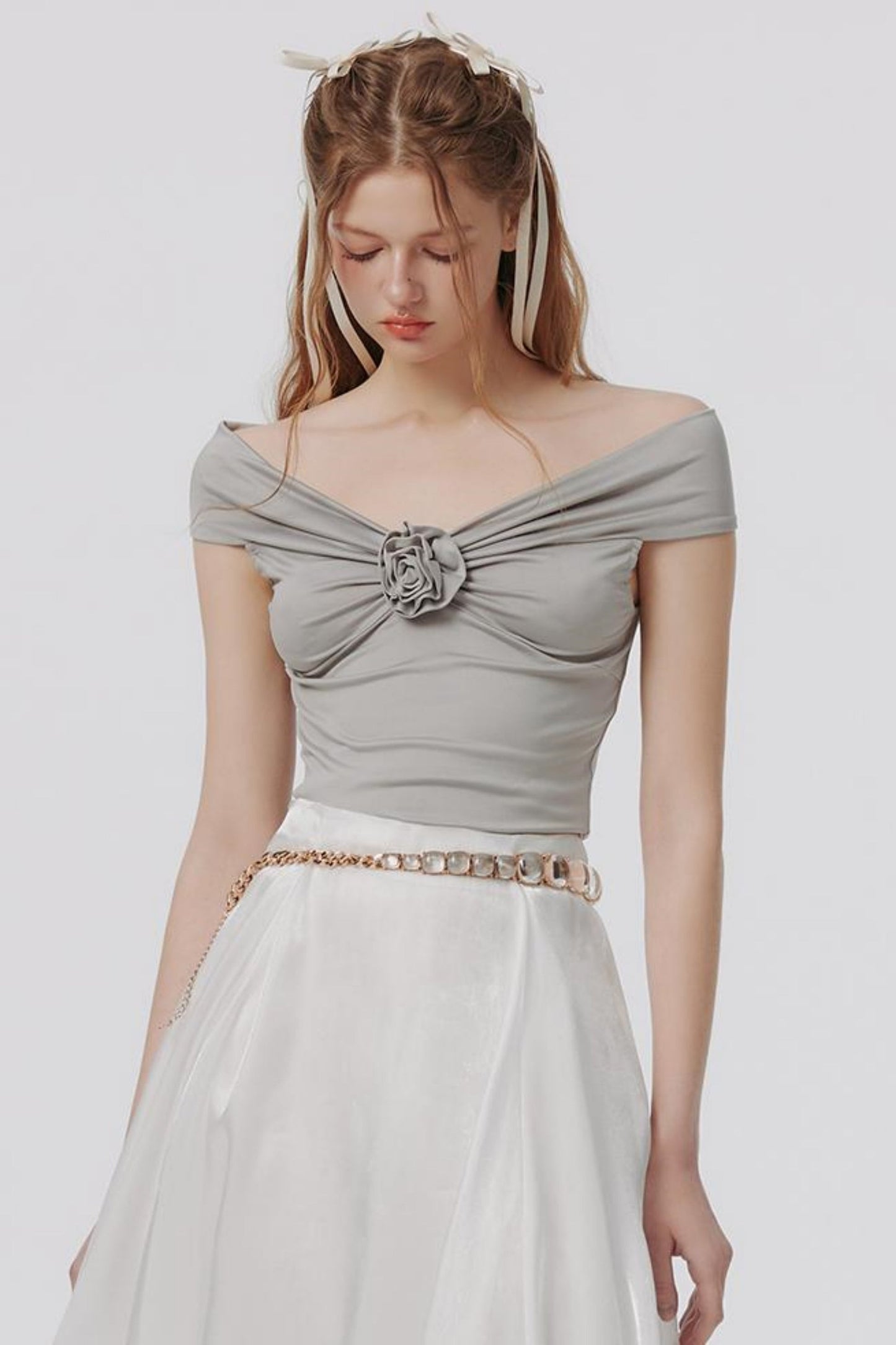 ガールミントニットフローラルトップス