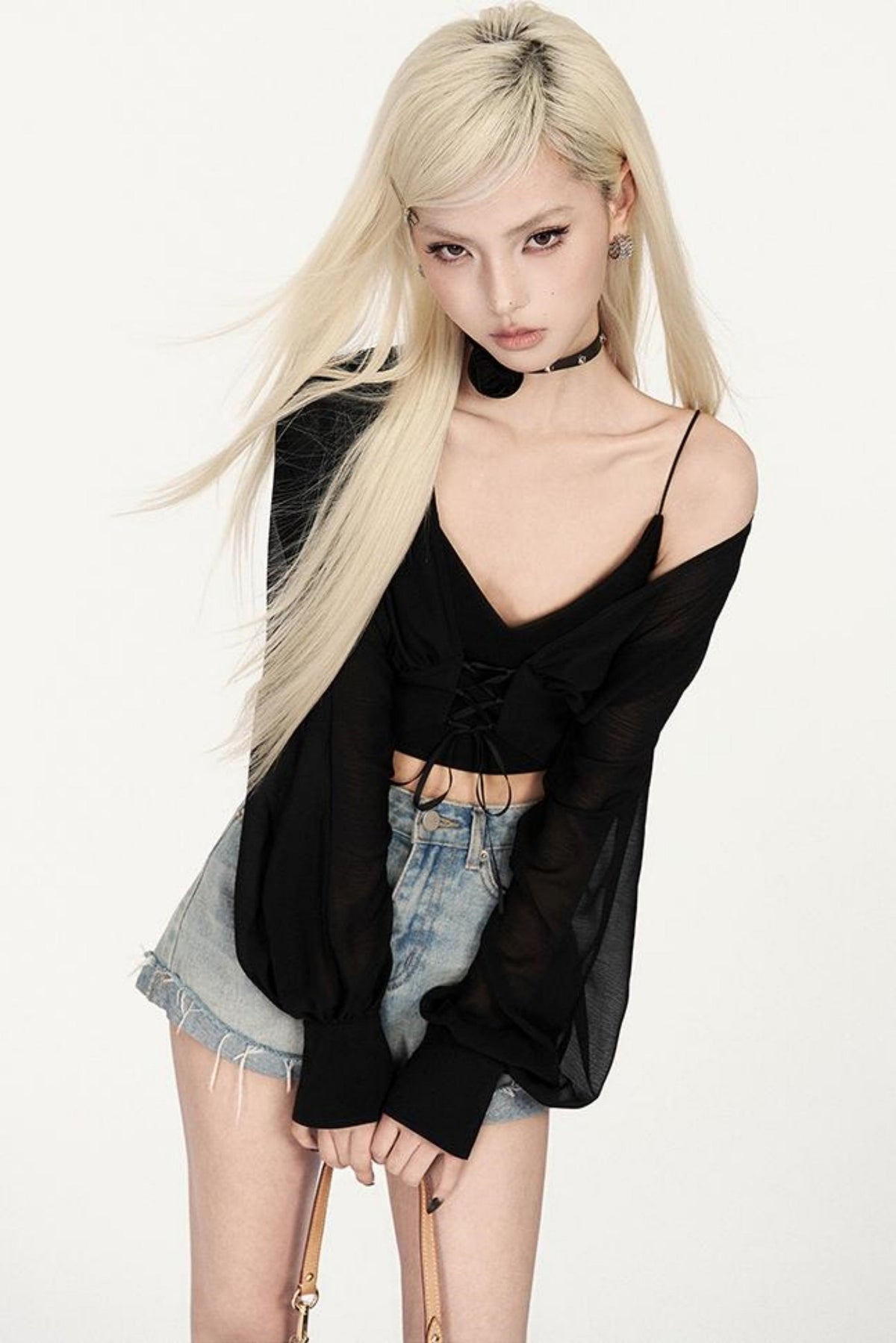 Skinny Waist Sheer Blouse
