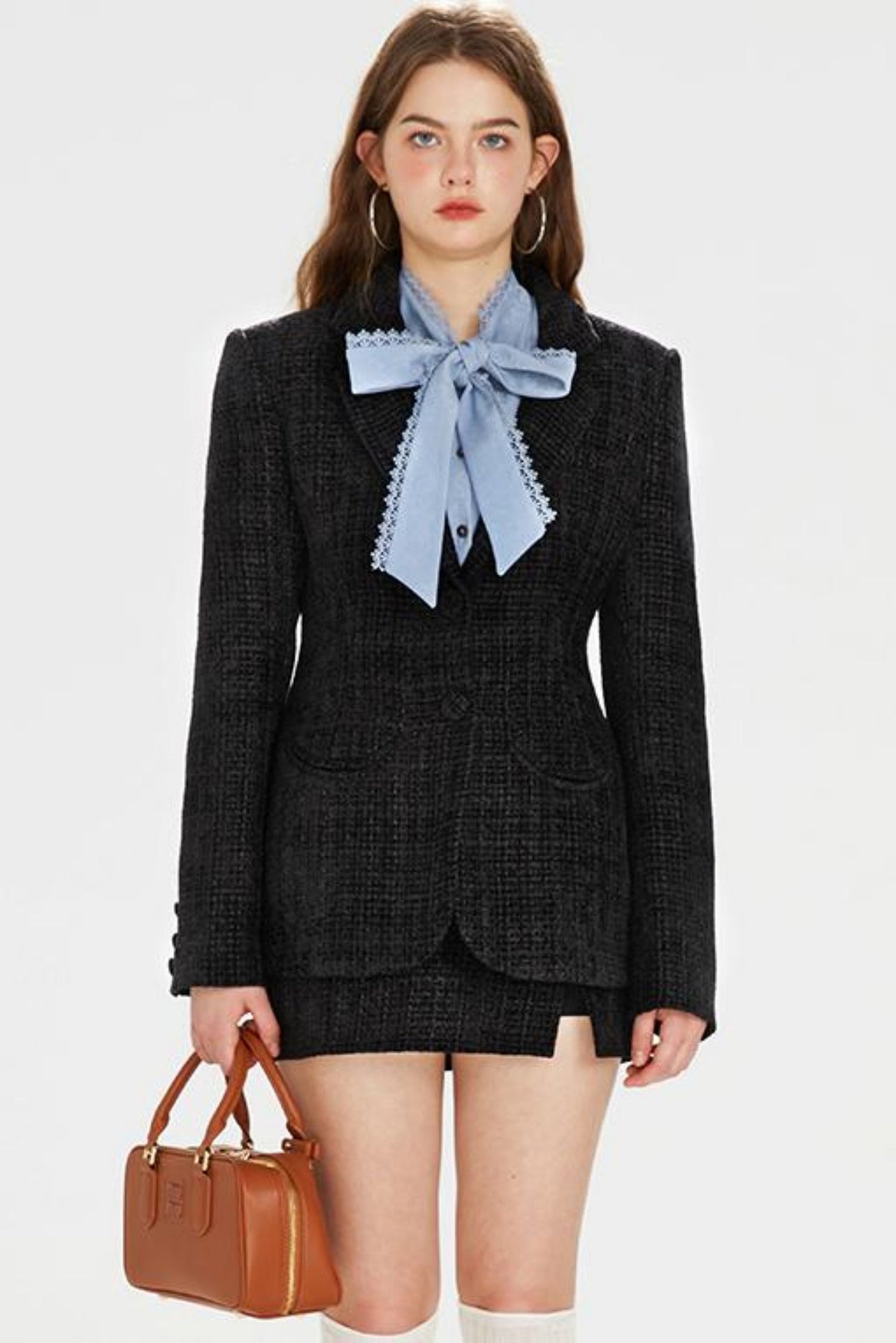 シャツ + ツイードパンツ ホットポケットリボンジャケット