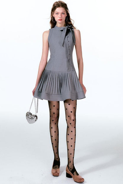 Kleid Ärmellos Band Cool Plissee Französisch