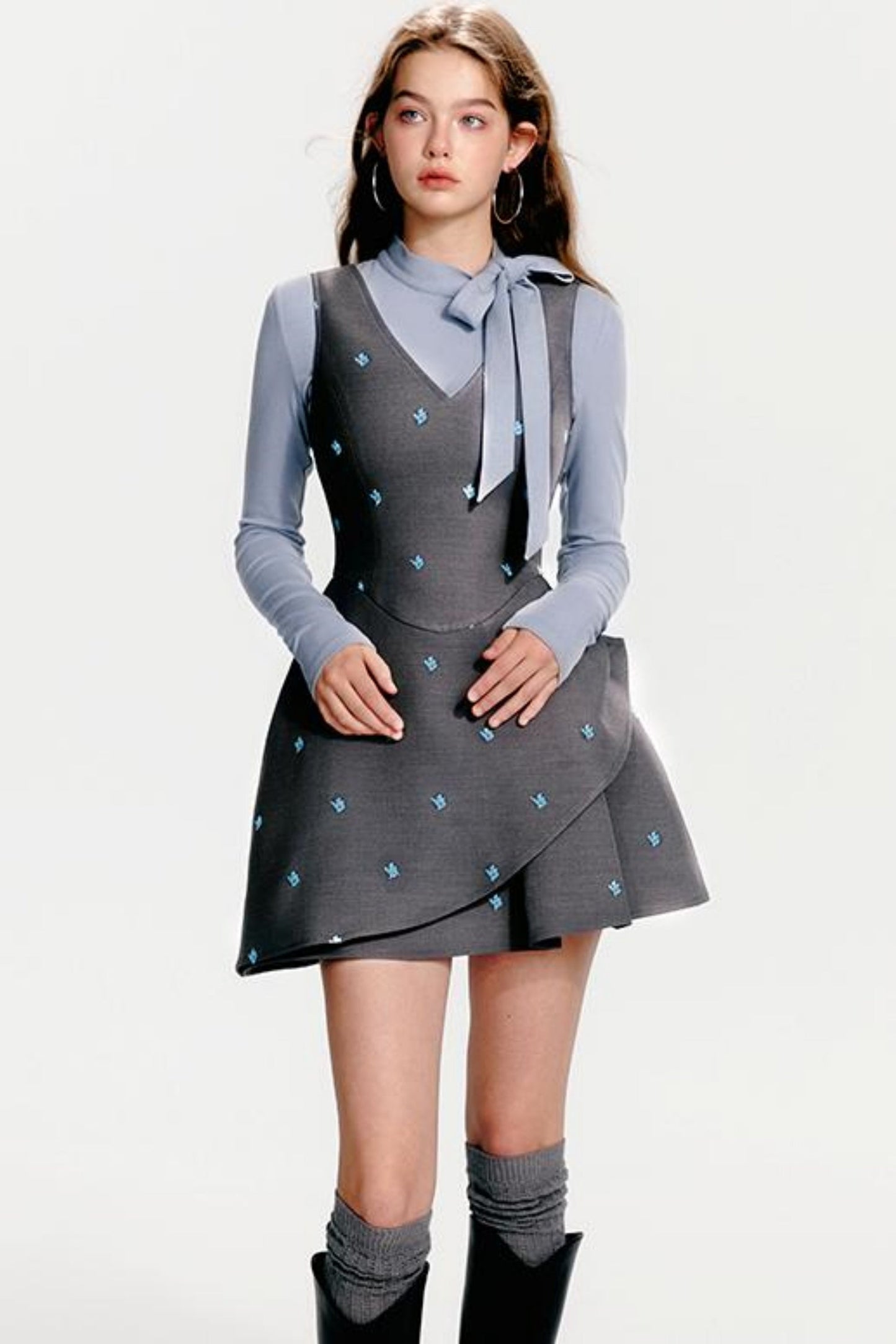 French Flare Kleid Floral Mint