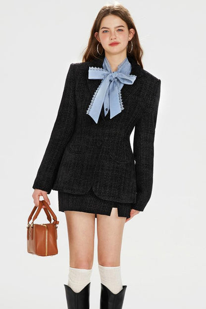 シャツ + ツイードパンツ ホットポケットリボンジャケット