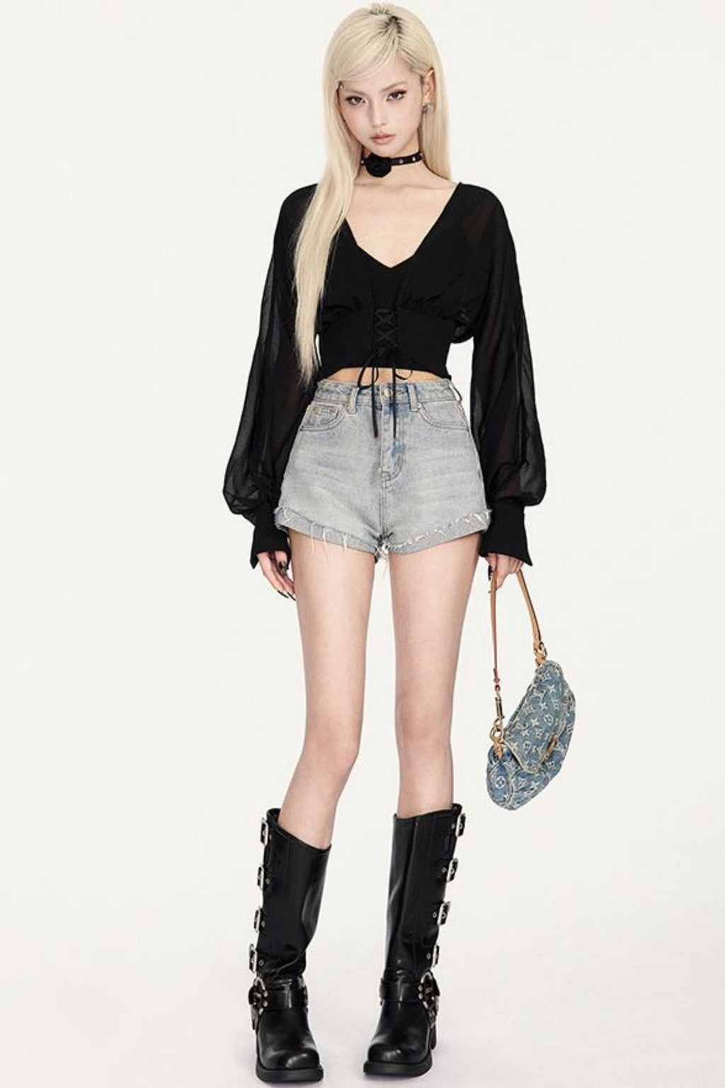Skinny Waist Sheer Blouse