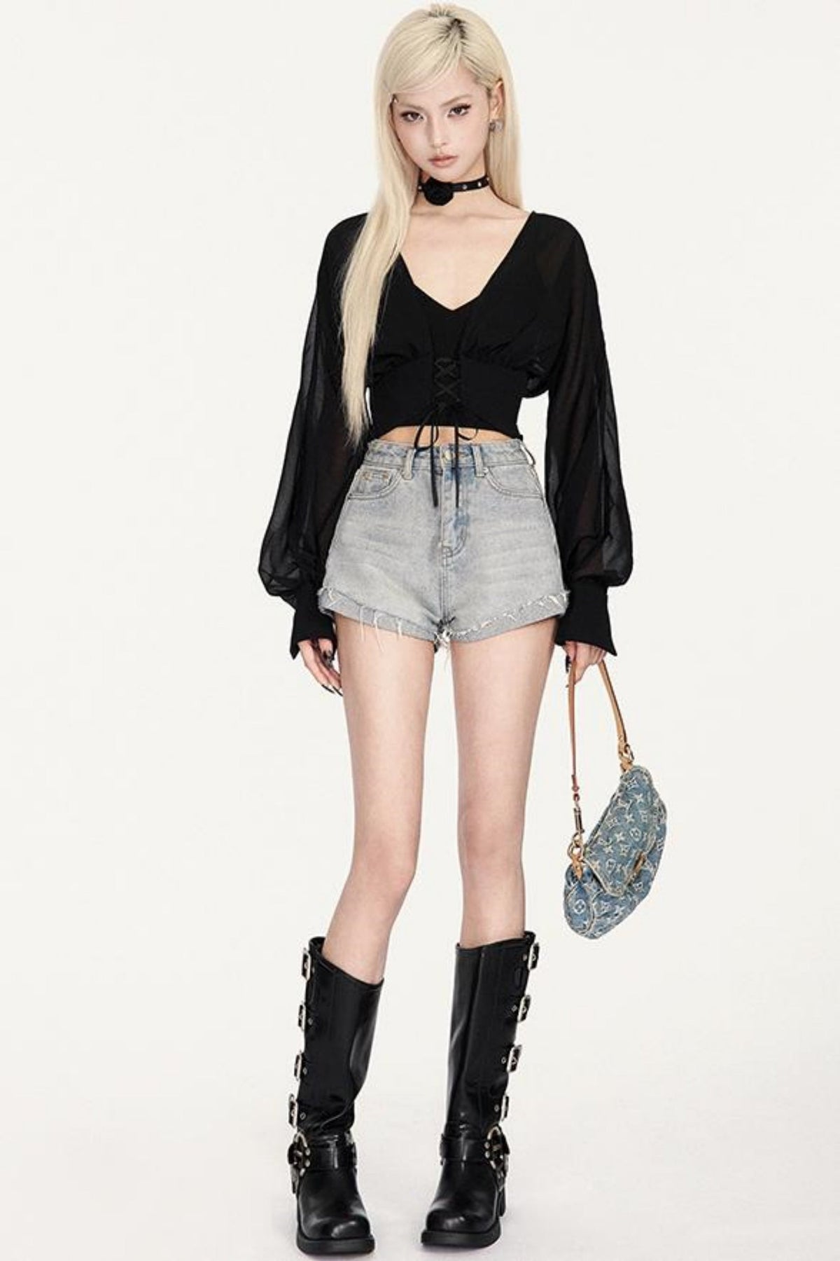 Skinny Waist Sheer Blouse
