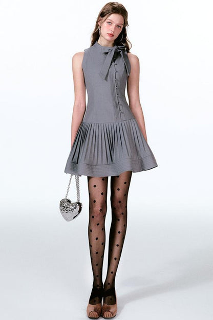 Kleid Ärmellos Band Cool Plissee Französisch