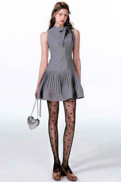 Kleid Ärmellos Band Cool Plissee Französisch