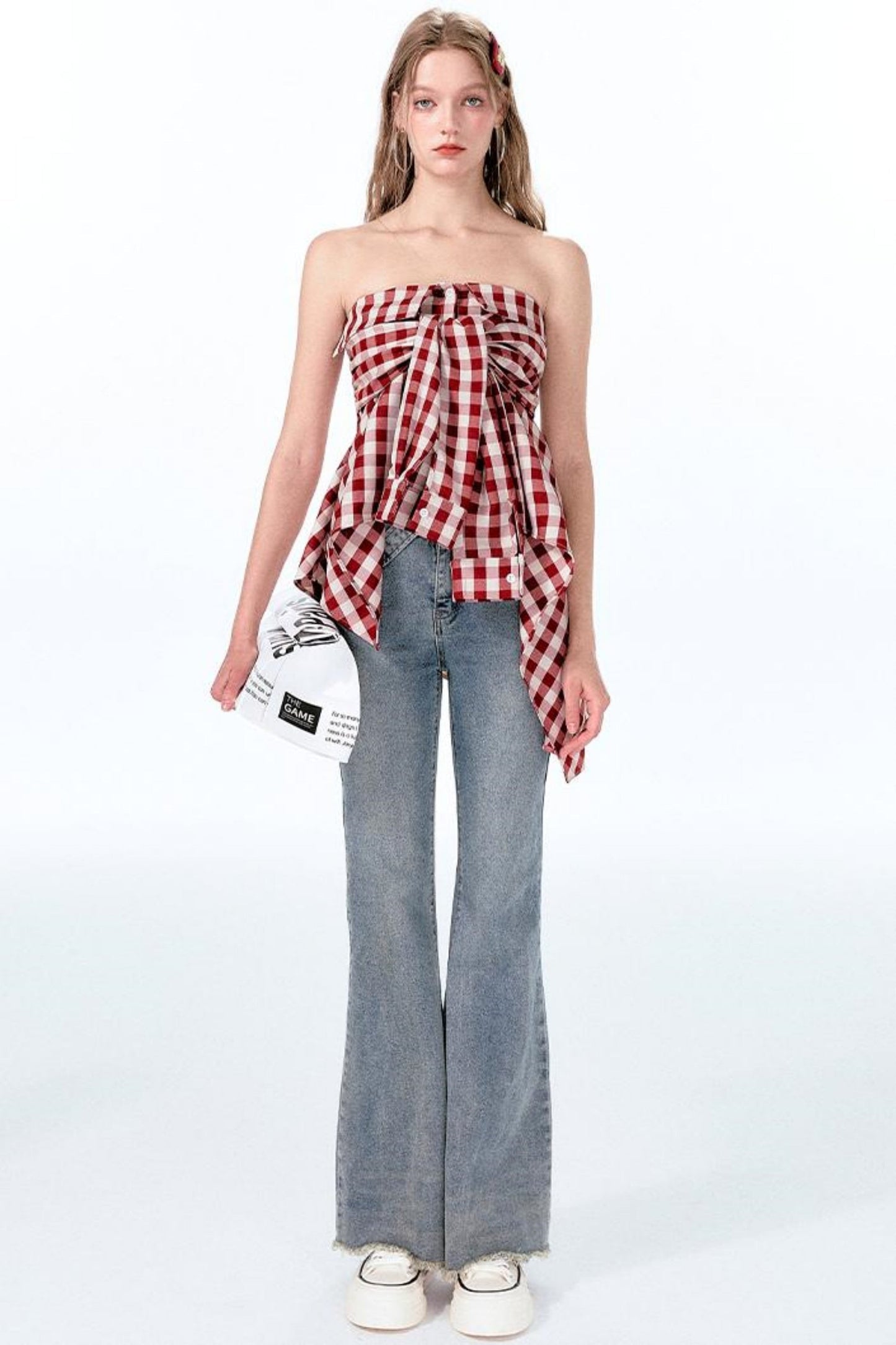 ミントレッドヴィンテージショルダートップワン