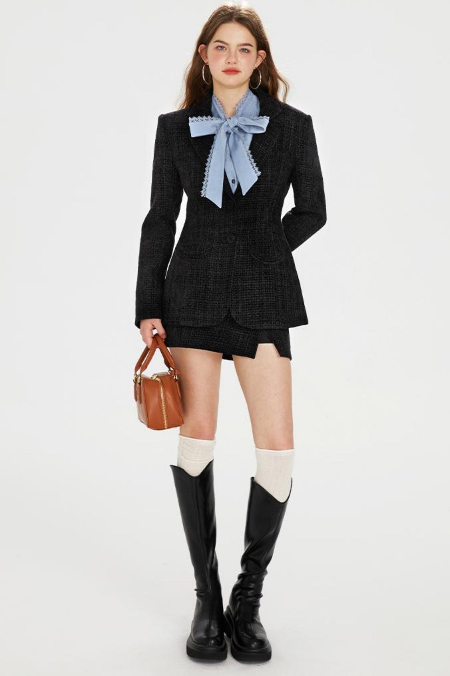 シャツ + ツイードパンツ ホットポケットリボンジャケット