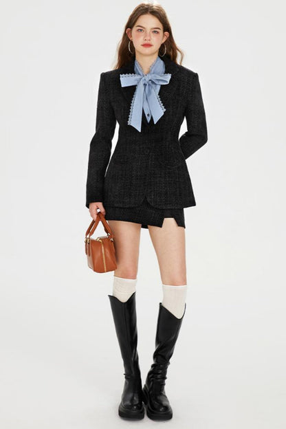 シャツ + ツイードパンツ ホットポケットリボンジャケット