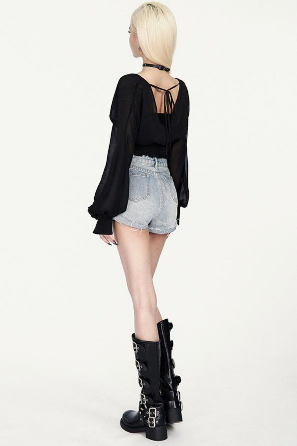 Skinny Waist Sheer Blouse