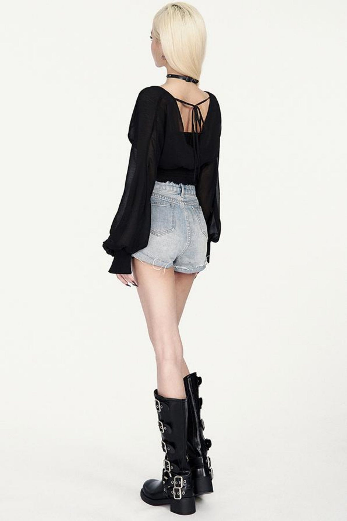 Skinny Waist Sheer Blouse