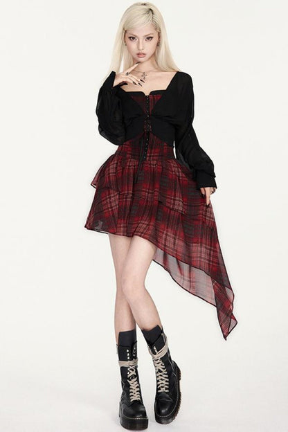 Unregelmäßiges Slingkleid mit Karomuster