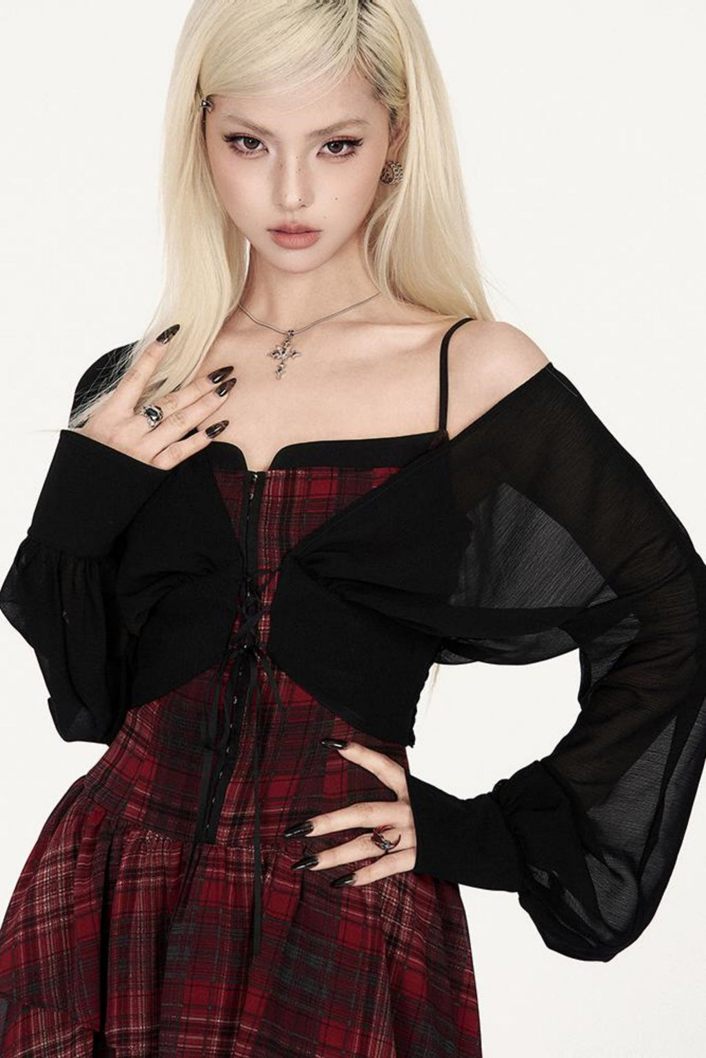 Skinny Waist Sheer Blouse