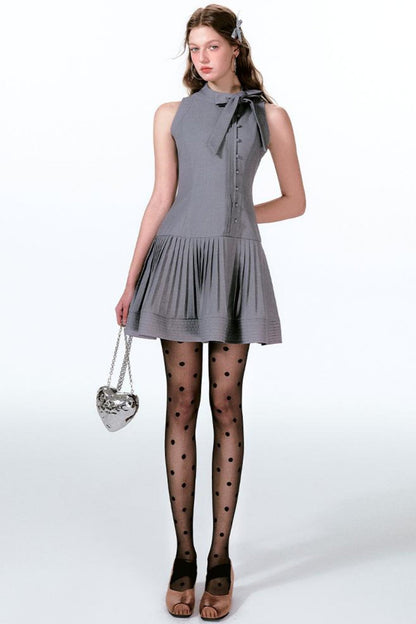 Kleid Ärmellos Band Cool Plissee Französisch