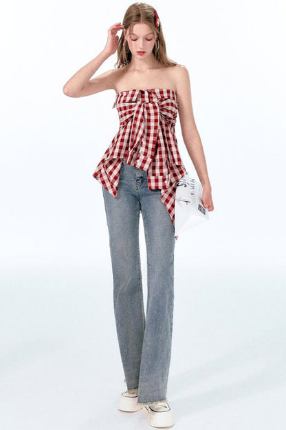 ミントレッドヴィンテージショルダートップワン