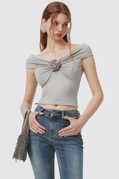 ガールミントニットフローラルトップス