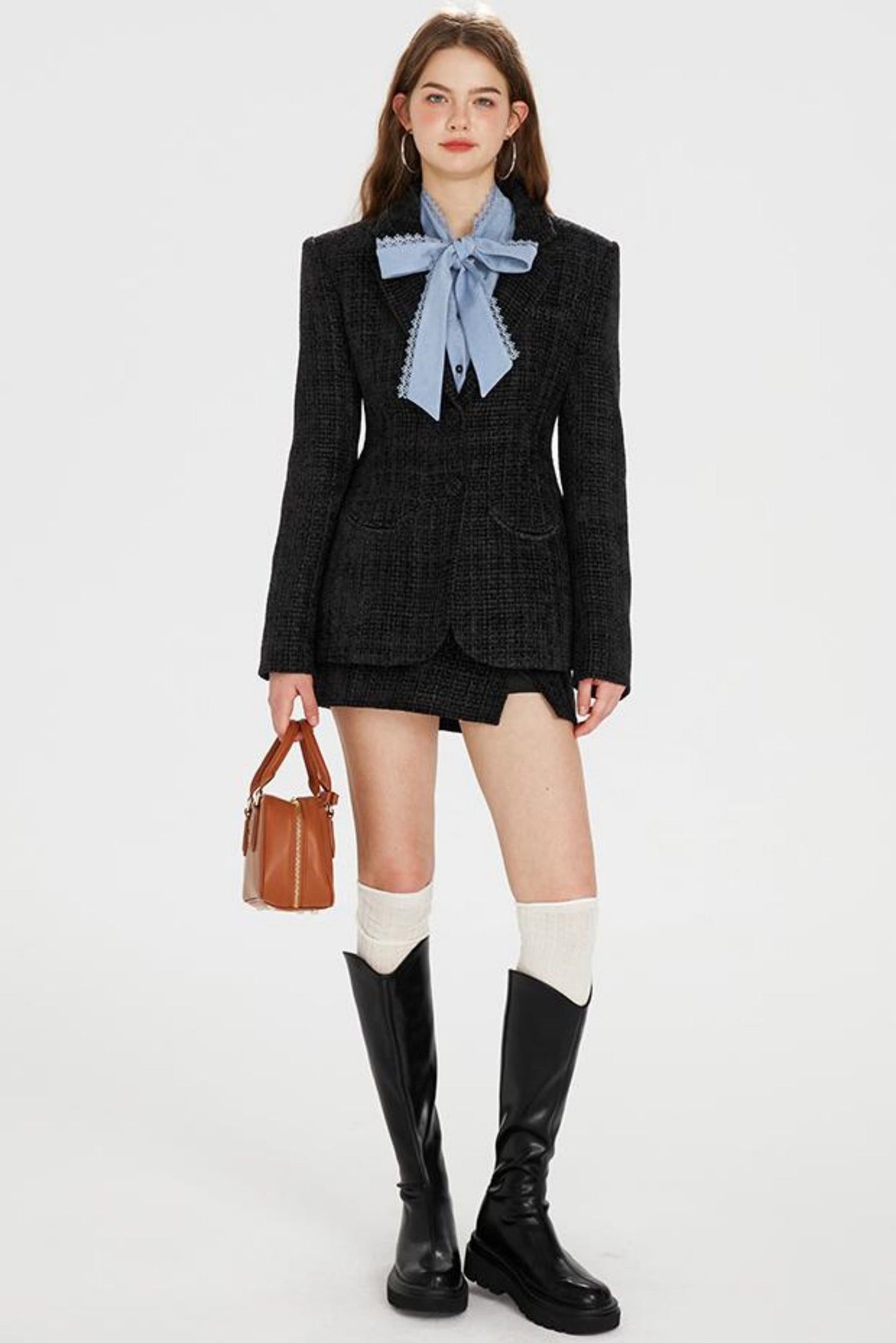 シャツ + ツイードパンツ ホットポケットリボンジャケット