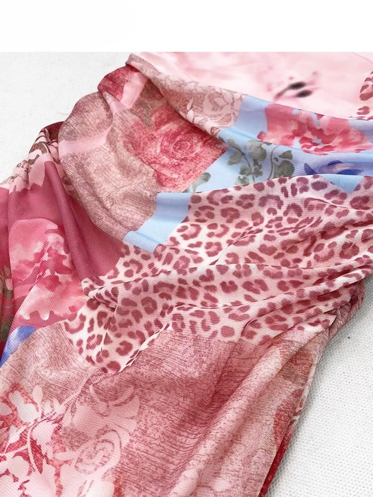 Bittersweet Floral Leopard Print Dress Thigh-high Pink Slit Glamorous