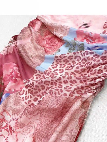 Bittersweet Floral Leopard Print Dress Thigh-high Pink Slit Glamorous