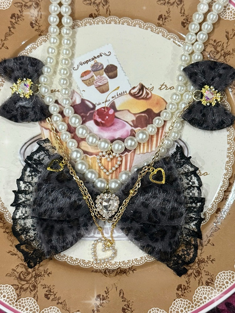 Strass Farbe Anhänger Optionen Herz 4 Perlen Muster Und Bowknot Leopard Halskette