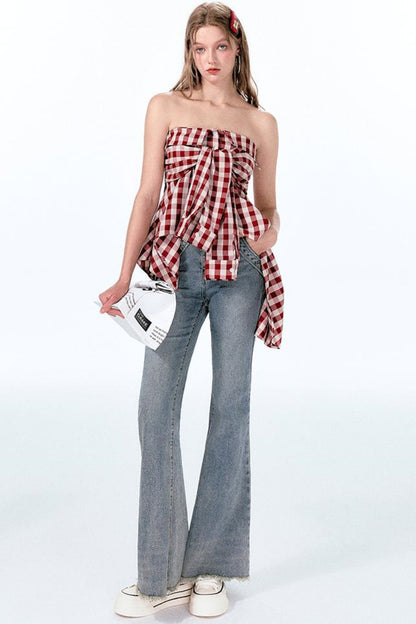 ミントレッドヴィンテージショルダートップワン