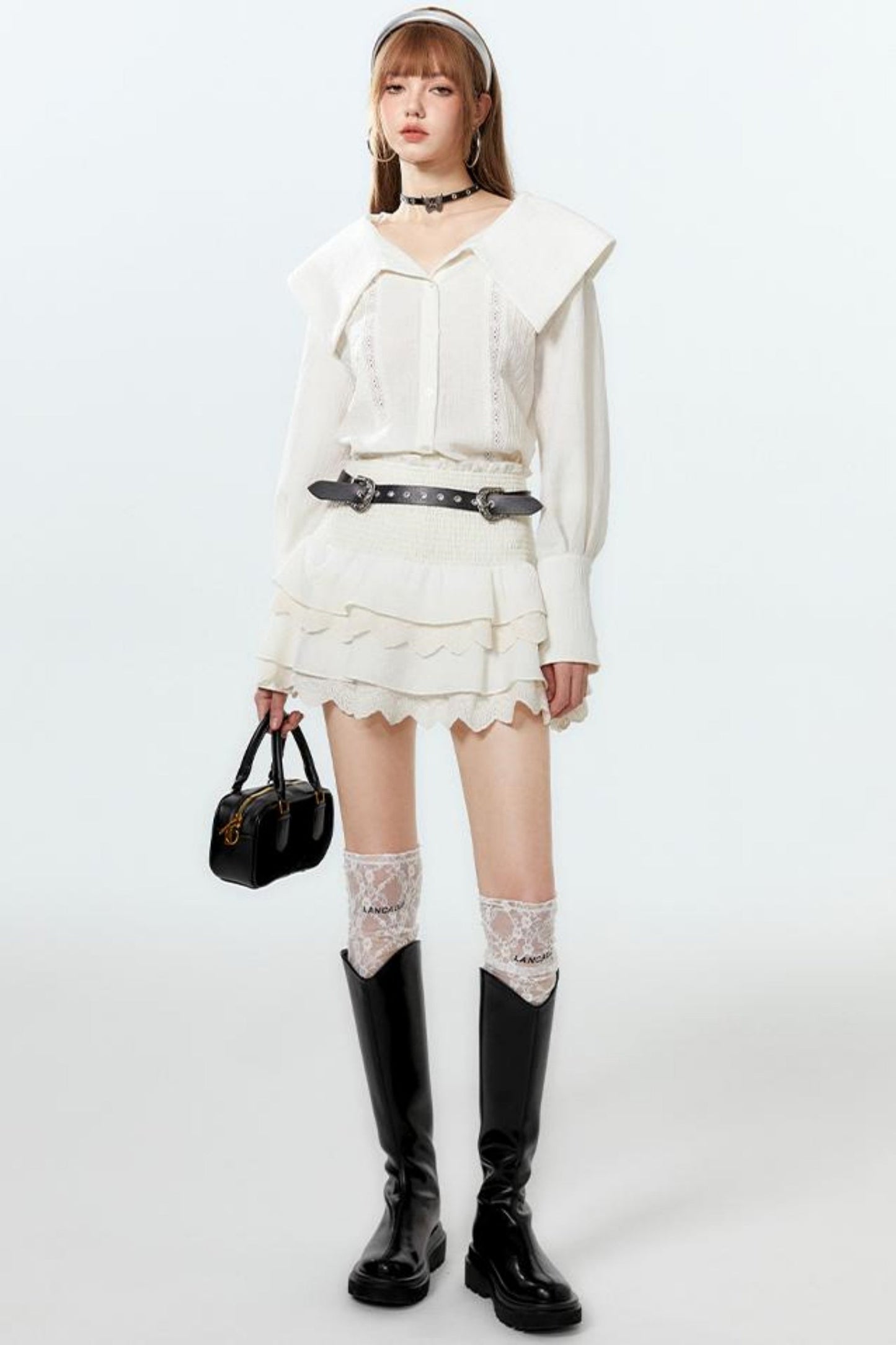 クールなラペルスカートとケーキのセットアップシャツ