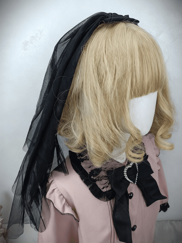 Skull Gothic + Rose Veil Trim Wings Black Detachable KC Lace