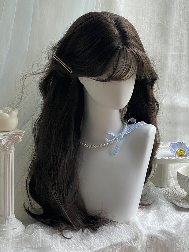 ブラウン 65cm ウィッグ付き エアバングス 長さ ウェーブ