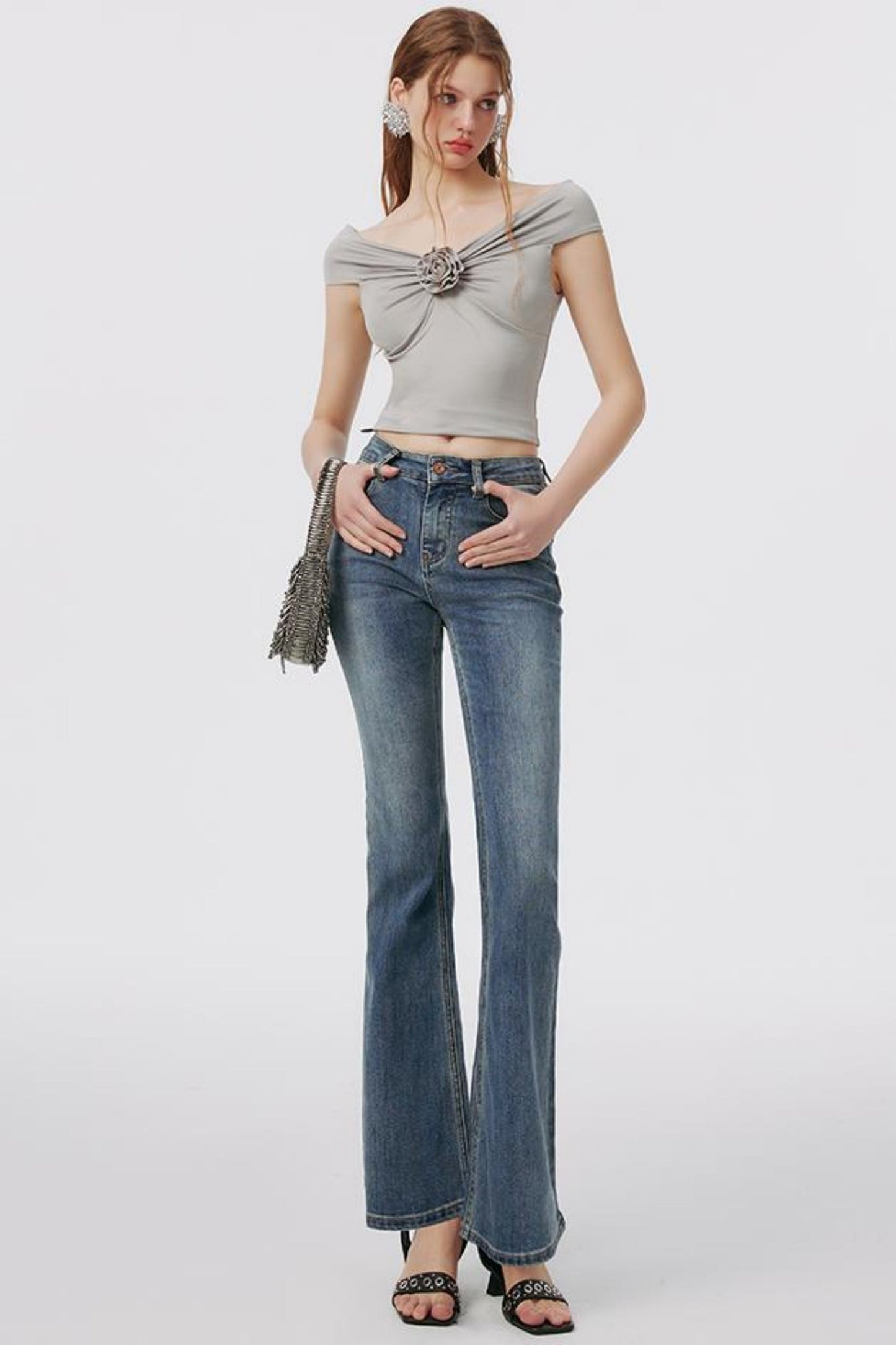 ガールミントニットフローラルトップス