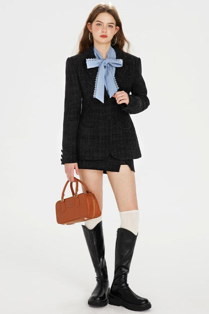 シャツ + ツイードパンツ ホットポケットリボンジャケット