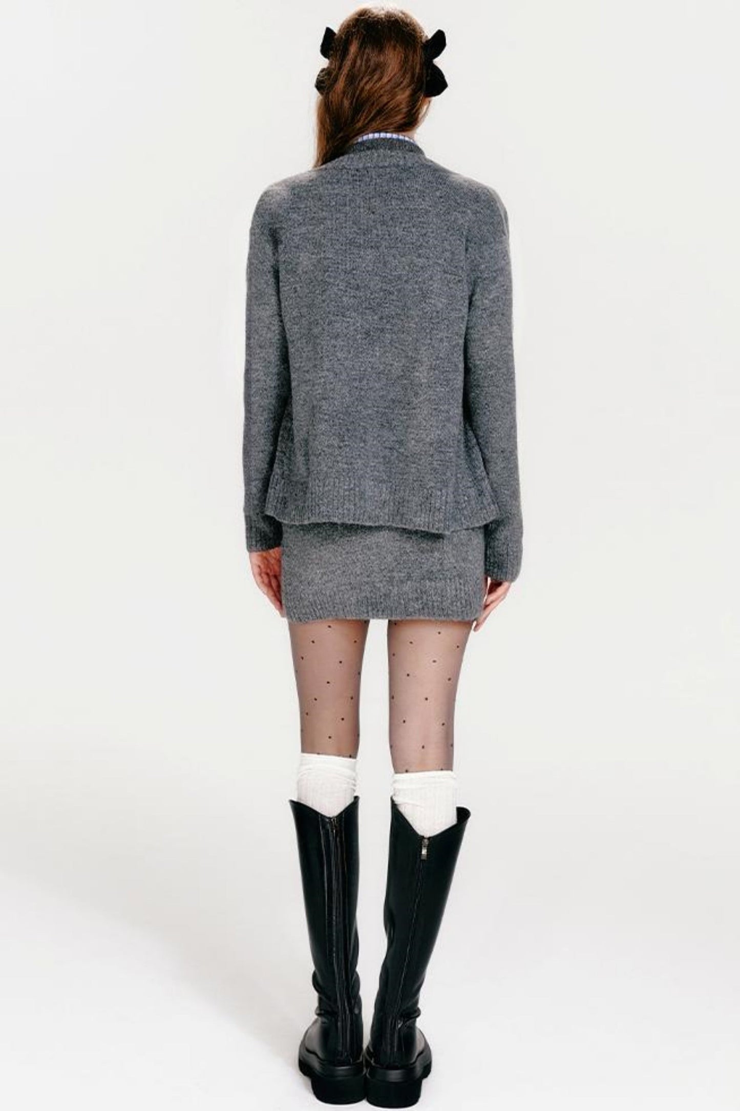 ベストジップニット+スカートシックカーディガンタイト