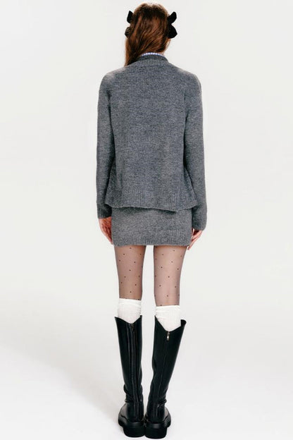 ベストジップニット+スカートシックカーディガンタイト