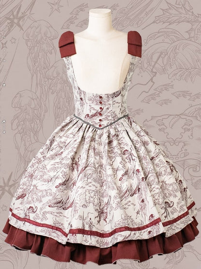 Lolita Waist Under Straps Red Jumper Basque Bust Bowknot Shoulder Skirt