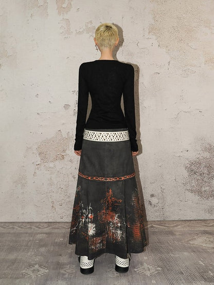 T-shirt Cutouts Horizontal Gothic Rock Sleeves Black Long with