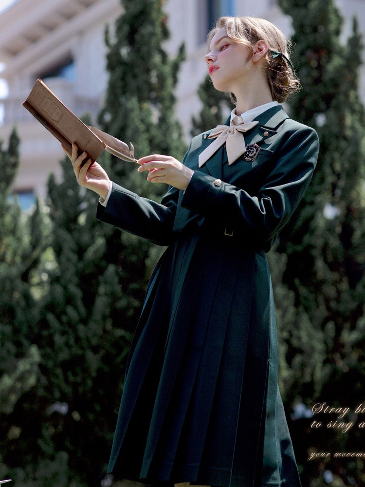 Dark Green JK Uniform Notched Collar Blazer