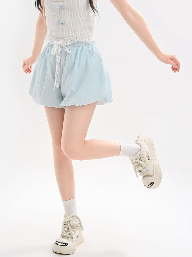 Blaue Bubble Yume Kawaii Spitzenshorts mit Kordelzug