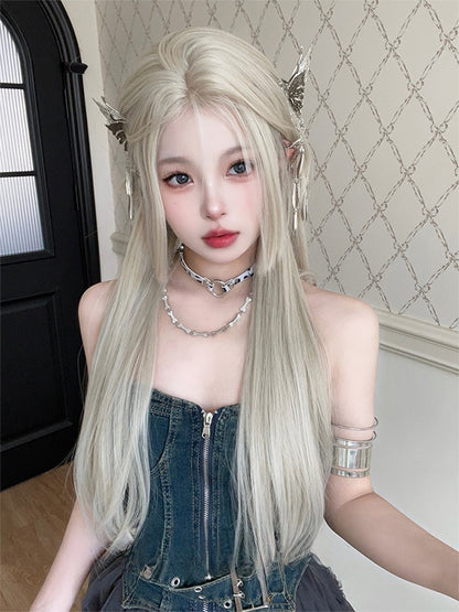ブロンド姫カットロングストレート合成ウィッグ