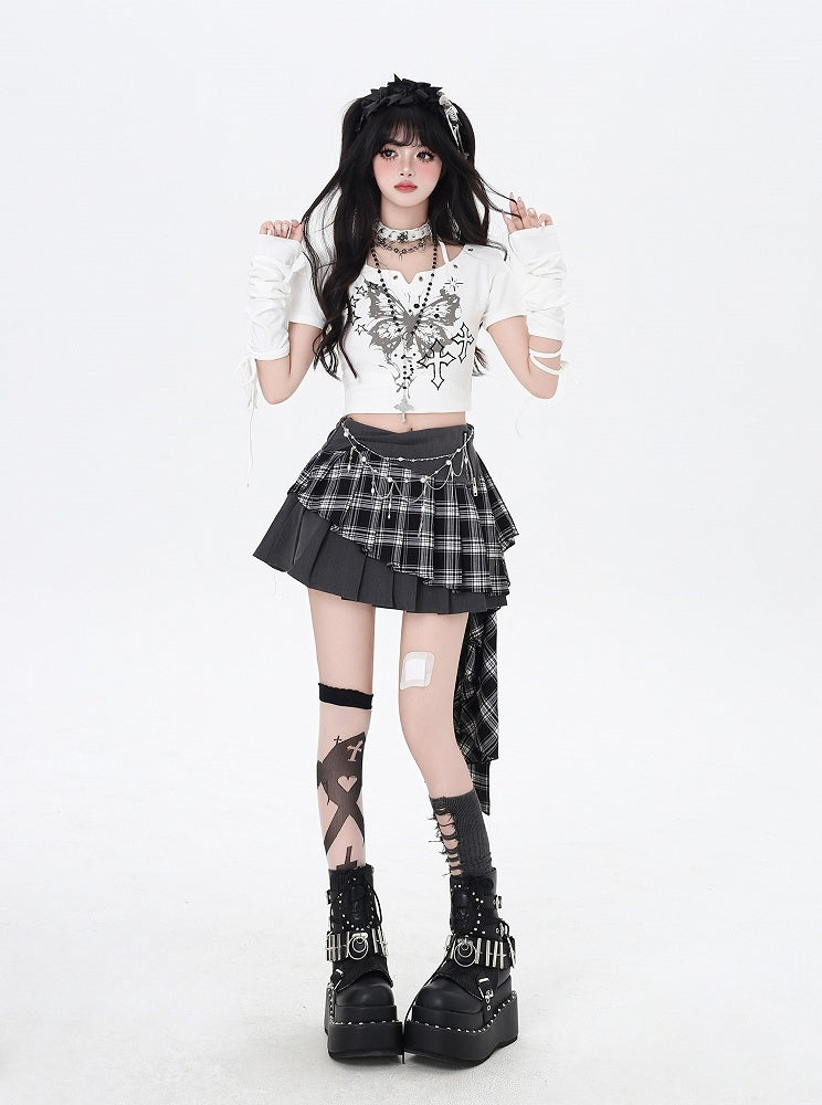 裾グレーチェック柄アシンメトリープリーツスカート