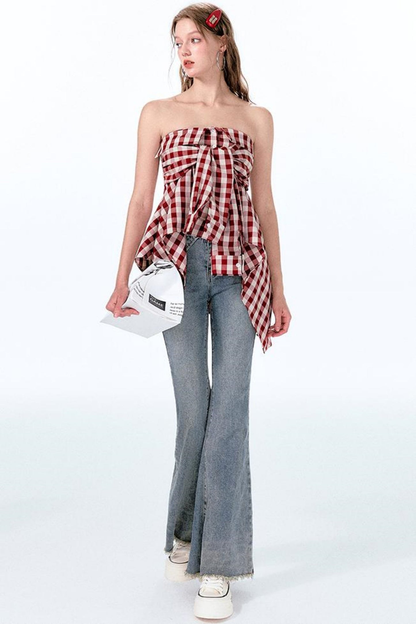 ミントレッドヴィンテージショルダートップワン