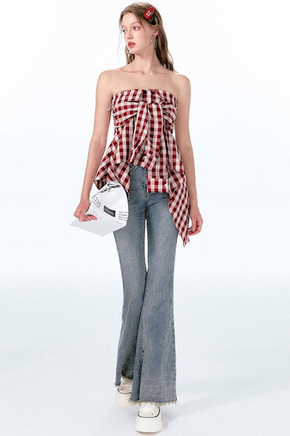 ミントレッドヴィンテージショルダートップワン