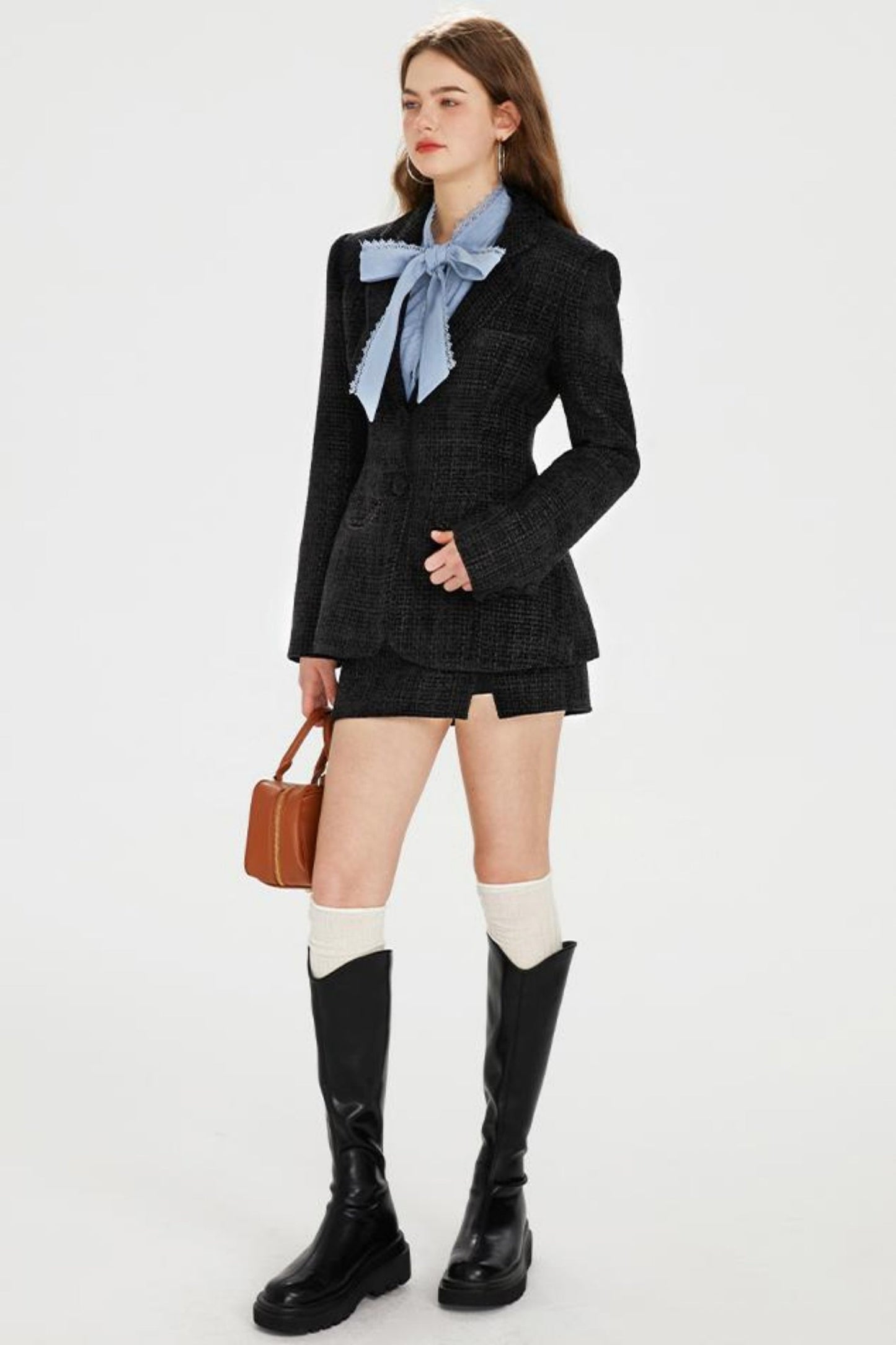 シャツ + ツイードパンツ ホットポケットリボンジャケット