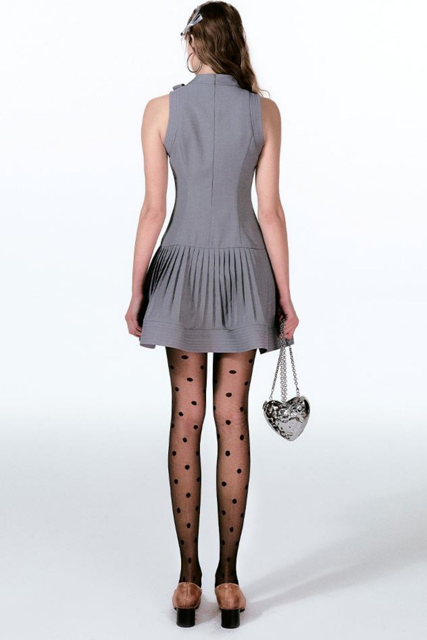 Kleid Ärmellos Band Cool Plissee Französisch