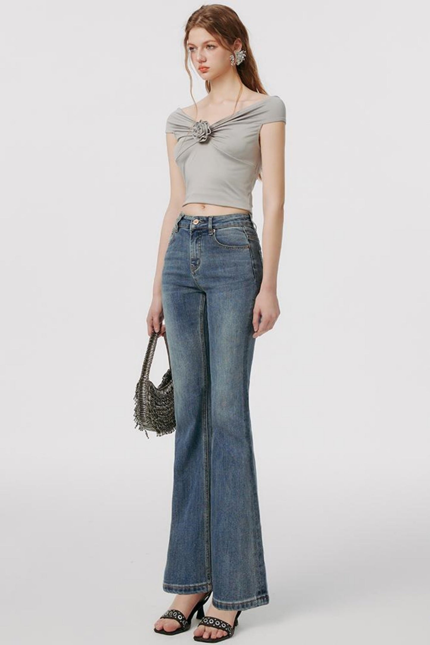 ガールミントニットフローラルトップス