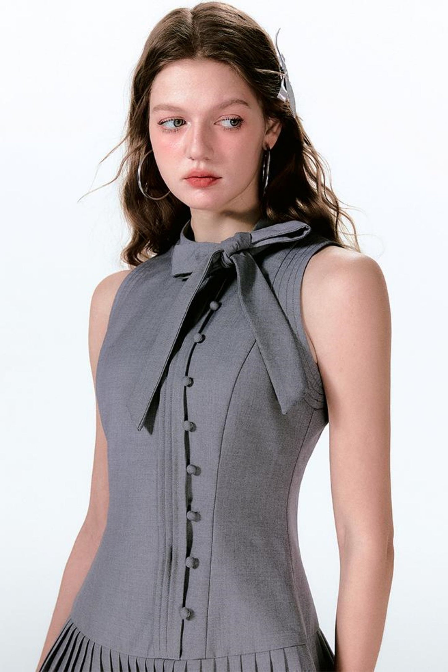 Kleid Ärmellos Band Cool Plissee Französisch