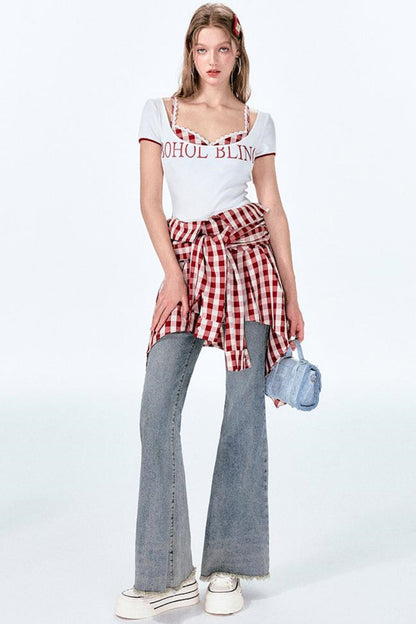 ミントレッドヴィンテージショルダートップワン