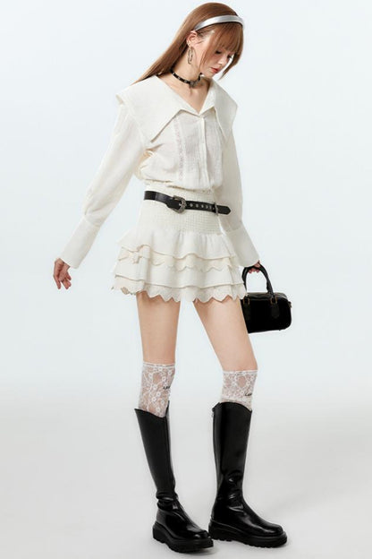 クールなラペルスカートとケーキのセットアップシャツ