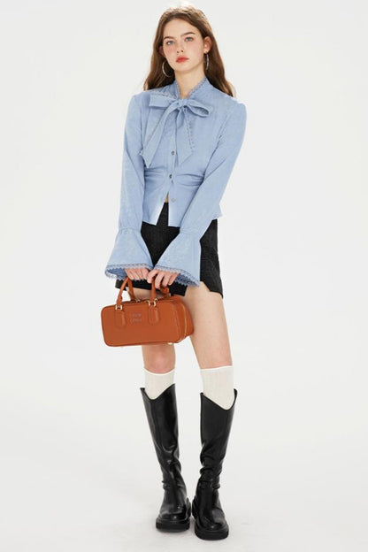 シャツ + ツイードパンツ ホットポケットリボンジャケット